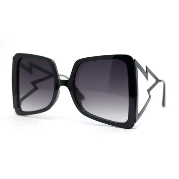 Womens Lightening Bolt Arm Oversized Butterfly Designer Diva Sunglasses Black - Smoke
