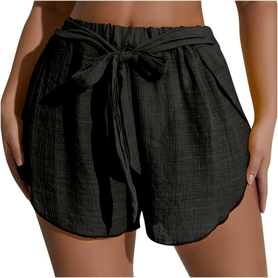 Womens Lightweight Beach Sweat Shorts Solid Color Elastic Waist Casual Loose Fit Athletic Shorts Lounge Shorts with Belt