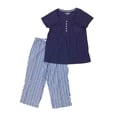 thumbnail image 1 of Womens Lightweight Blue Stripes Knit Pajamas Short Sleeve Sleep Set Small, 1 of 1