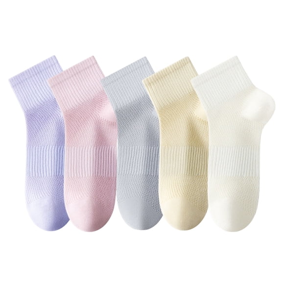 Womens Lightweight Breathable Ankle Socks 5-Pack Cushioned Sole Mesh Texture Soft Stretch Comfort Fit - 5 pcs-G