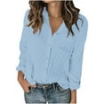 thumbnail image 1 of Womens Lightweight Button Down Shirts Long Sleeve Collared Linen Blend Loose Blouses with Chest Pocket (M, Light Blue), 1 of 7