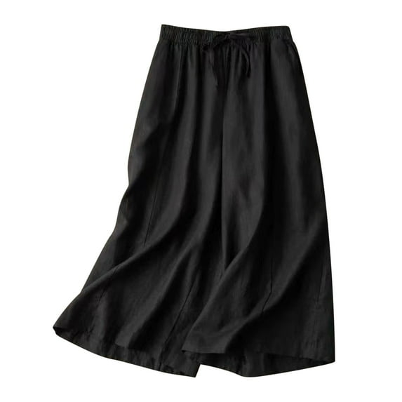Womens Lightweight Capri Pants Cotton Linen Summer Casual Loose Wide Leg Capris for Women 3/4 Casual Pants Trousers