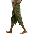 thumbnail image 1 of Womens Lightweight Capris Pants New Women Summer Pants Casual Solid Color Drawstring Side Button Elastic Waist Linen Pockets Pants Army Green XXL, 1 of 5