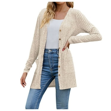 Womens Lightweight Cardigan Clearance Long Sleeve Fall Sweater Comfy Lightweight Solid Sweater Beige XL
