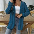 thumbnail image 1 of Womens Lightweight Cardigans Hollow Out Knitted Thin Sweater Casual Long Sleeve Cover Ups Open Front Outwear (One Size, Navy), 1 of 6