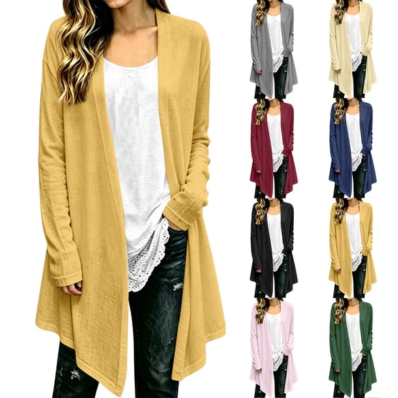 Womens Lightweight Cardigans Solid Linen-cotton Long Sleeve Cardigans Holiday Travel Clothing
