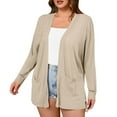 thumbnail image 1 of Womens Lightweight Cardigans with Pockets Split Hem Fall Casual Open Front Mid Length Long Sleeve Blouses Outerwear (L, Khaki), 1 of 6