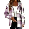 thumbnail image 1 of Womens Lightweight Casual Jackets 2026 Plaid Long Sleeve Shacket Fleece Lined Hooded Jackets Warm Coats, 1 of 5