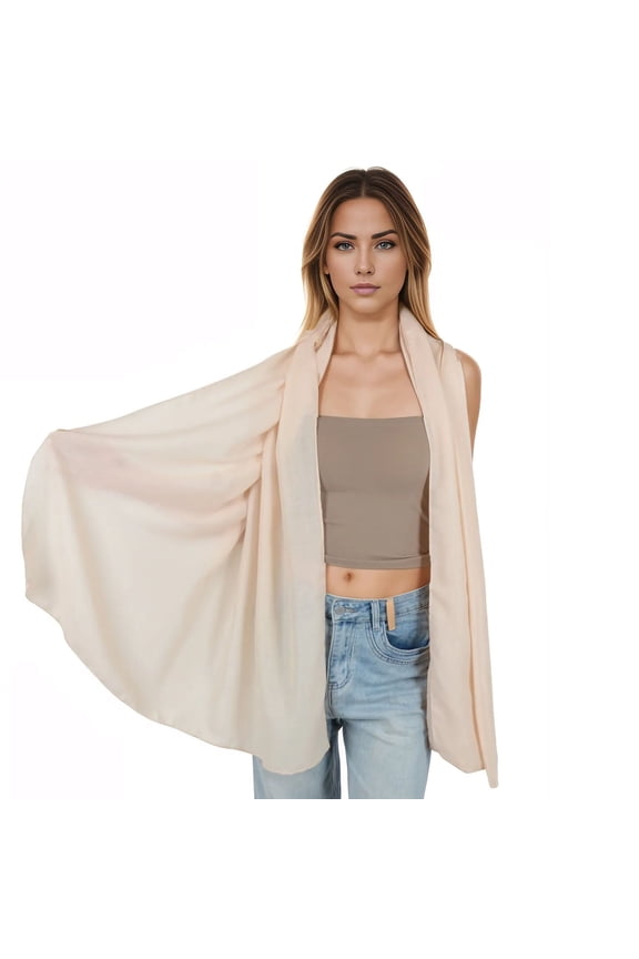 Womens Lightweight Chiffon Long Fashion Scarves Solid Color Fall Wrap Shawls- Beige