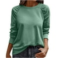 thumbnail image 1 of Womens Lightweight Crewneck Sweatshirts Fashion Fall Pullover Tops Pleated Long Sleeve Raglan Shirts Ladies Dressy Casual Hoodies Sweatshirt Solid Color Tunic Pullovers Loose Comfy Jumper Sweaters, 1 of 8