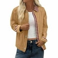 thumbnail image 1 of Womens Lightweight Cropped Shacket Loose Casual Zip up Jackets Fall Contrast Plaid Outerwear Coat New Light Weight Jackets Womens Gold XL, 1 of 7