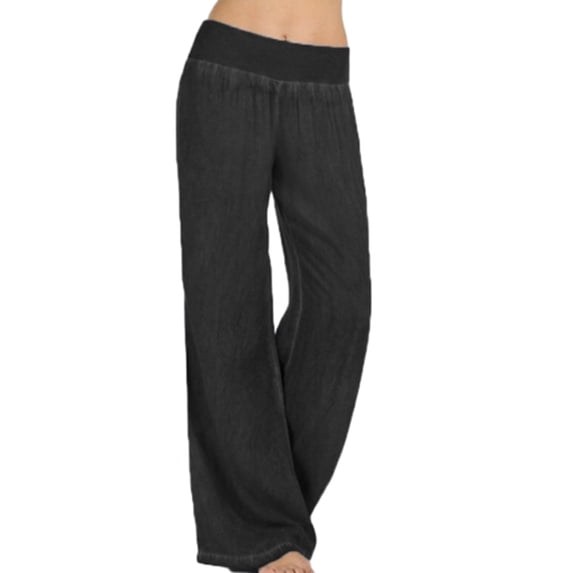 Womens Lightweight Denims Cargo Trousers Color Casual Wide Leg Baggy Loose Elastic Waist Yoga Pant