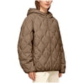 thumbnail image 1 of Womens Lightweight Down Jacket Oversized Full Zip Quilted Puffer Hooded Coats Casual Winter Warmth Outerwear (S, Coffee), 1 of 7