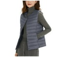 Womens Lightweight Down Jacket Sleeveless Plus Size Collarless Snap Up