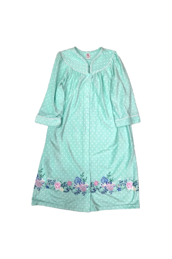 Womens Lightweight Fleece Soft Green Bathrobe House Coat Bath Robe Medium