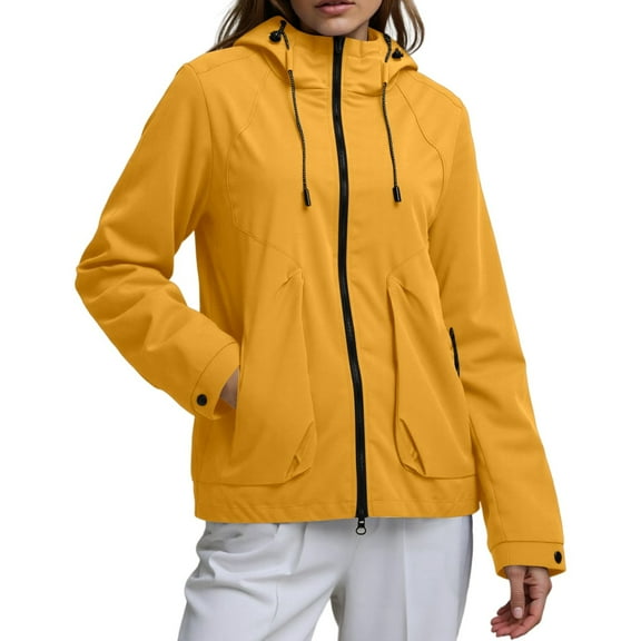 Womens Lightweight Foldable Rain Jacket Windbreaker Long Sleeve Solid Color Raincoats Casual Fashion Comfy Jackets