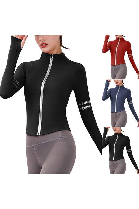 Womens Lightweight Full Zip Running Fitness Track Jacket Quick Dry Workout Slim Fit I LOVE SPORTS Cropped Yoga Sportwear