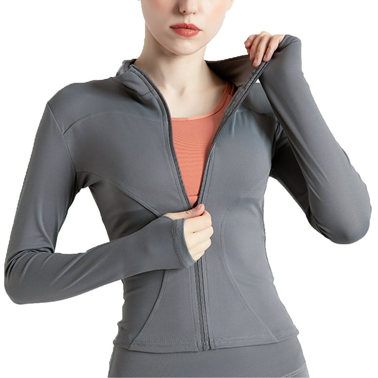 Womens Lightweight Full Zip Running Jacket Yoga Jackets Gray L