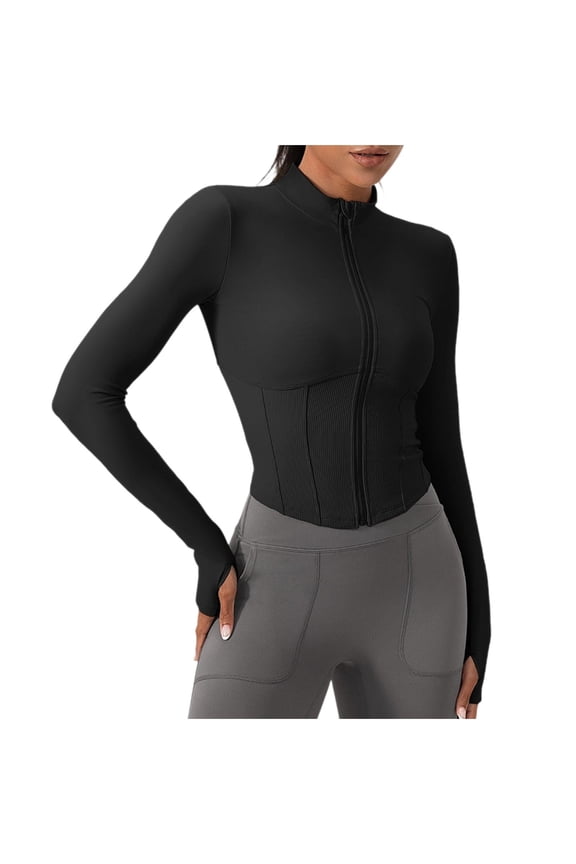 Womens Lightweight Full Zip Running Track Jacket Workout Slim Fit Yoga Sportwear with Thumb Holes