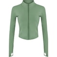 thumbnail image 1 of Womens Lightweight Full Zip Running Track Jacket Workout Slim Fit Yoga Sportwear with Thumb Holes, 1 of 10