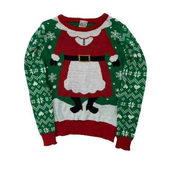 Womens Lightweight Green Snowflake Mrs Santa Christmas Holiday Sweater Small
