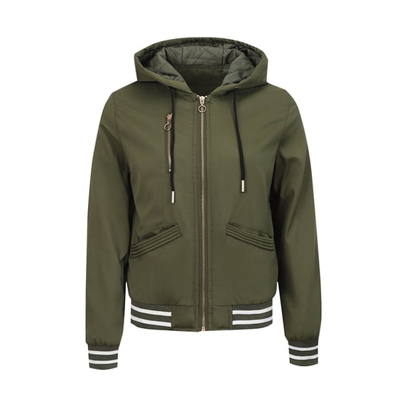 Womens Lightweight Hooded Bomber Jacket Solid Color Zip Up Pocket For Casual Winter Layered Wear Womens Winter Coats