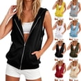 thumbnail image 1 of Womens Lightweight Hooded Vest Sleeveless Full Zip-Up Hoodie Drawstring Sweatshirt with Kanga Pockets, 1 of 5