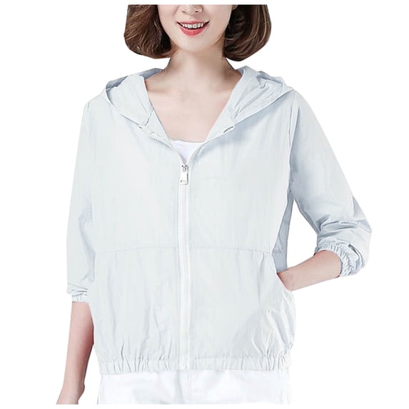 Womens Lightweight Hooded Windbreaker ,Casual Zip-up Jacket for Spring & Summer