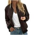 thumbnail image 1 of Womens Lightweight Jacket No Hood - Full Zip Bomber Jackets with Zipped Pockets Solid Fall Fashion Outwear (2XL, Brown), 1 of 6