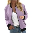 thumbnail image 1 of Womens Lightweight Jacket No Hood - Full Zip Bomber Jackets with Zipped Pockets Solid Fall Fashion Outwear (L, Purple), 1 of 6