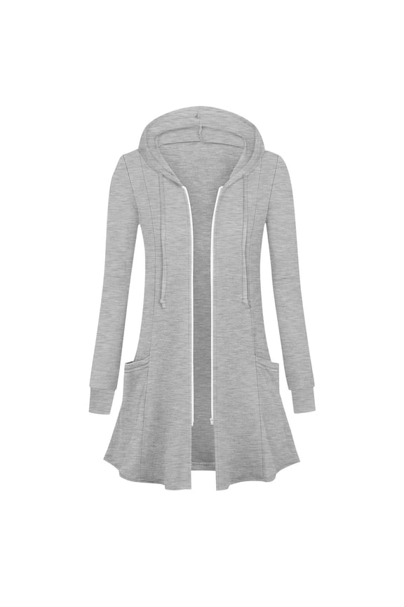 Womens Lightweight Jackets Casual New Women's Long Zip up Hoodie Open Front Cardigan Jacket Lightweight Oversized Tunic Sweatshirt with Pockets Gray S
