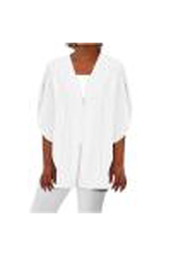 Womens Lightweight Jackets Eyelets Puff 3/4 Sleeve Kimono Cardigan Loose Cover Up Casual Blouse Top