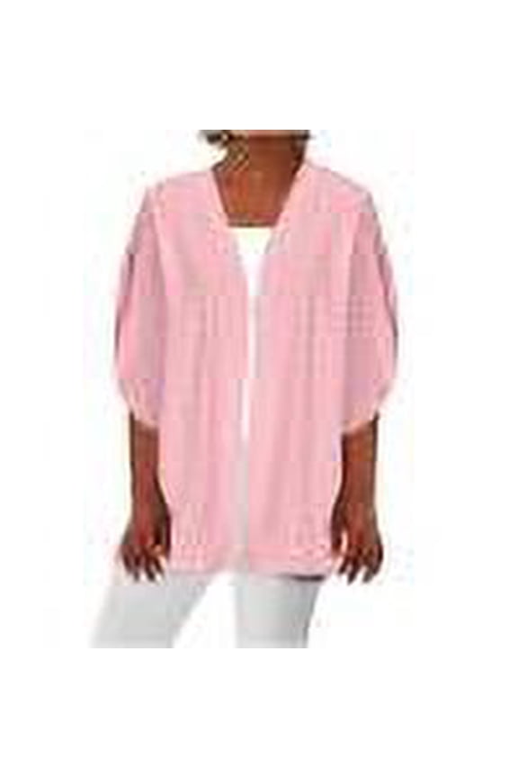 Womens Lightweight Jackets Eyelets Puff 3/4 Sleeve Kimono Cardigan Loose Cover Up Casual Blouse Top