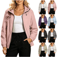 thumbnail image 1 of Womens Lightweight Jackets Long Sleeve Zip Up Hooded Windbreaker Solid Color Loose Fit Casual Outdoor Hiking Jacket, 1 of 8