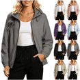 thumbnail image 1 of Womens Lightweight Jackets Long Sleeve Zip Up Hooded Windbreaker Solid Color Loose Fit Casual Outdoor Hiking Jacket, 1 of 8