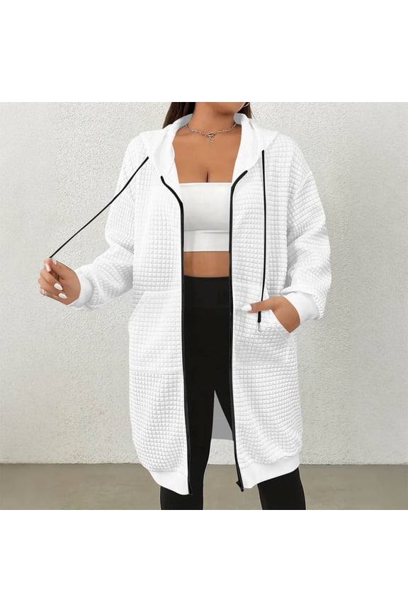 Womens Lightweight Jackets Oversized Women's Solid Color Hooded Zipper Sweatshirt With Shoulder Drop Long Sleeved Hat Rope Sports Plus Size Jacket Lightweight Jacket Women Cute Cardigans for Women