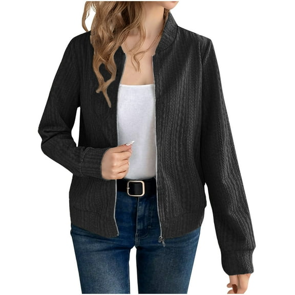 Womens Lightweight Jackets Sevevn Women's Winter Solid Color Long-Sleeved Casual Coat Casual Jacket