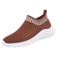 thumbnail image 1 of Womens Lightweight Knit Slip On Sneakers Breathable Non Slip Running Shoes Comfortable Mesh Non Slip Casual Walking Shoe Brown Size 9, 1 of 5