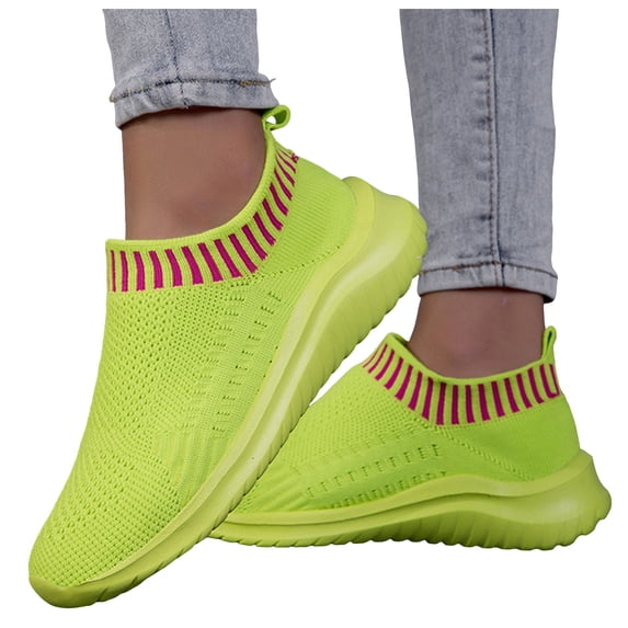 Womens Lightweight Knit Slip On Sneakers Breathable Non Slip Running Shoes Comfortable Mesh Non Slip Casual Walking Shoe Green Size 9