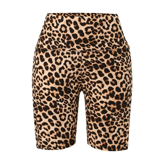 Womens Lightweight Leggings Tight fit High Waisted Leopard Printed Short Yoga Pants Tummy Control Workout Athletic Leggings with Pockets