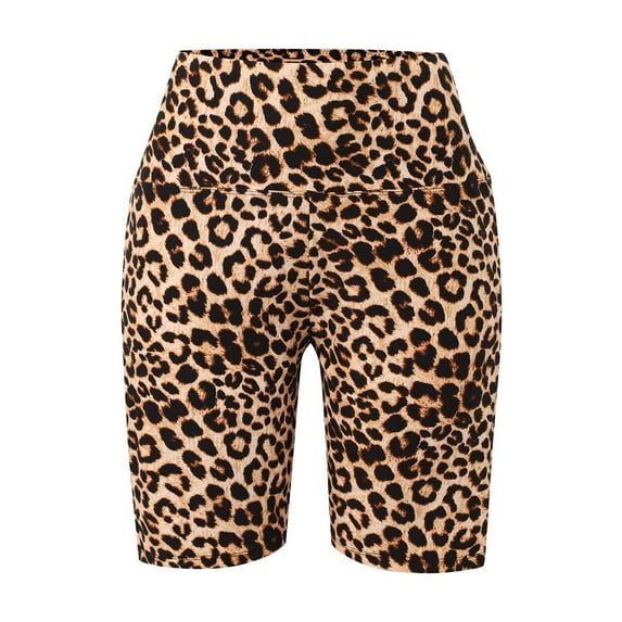 Womens Lightweight Leggings Tight fit High Waisted Leopard Printed Short Yoga Pants Tummy Control Workout Athletic Leggings with Pockets