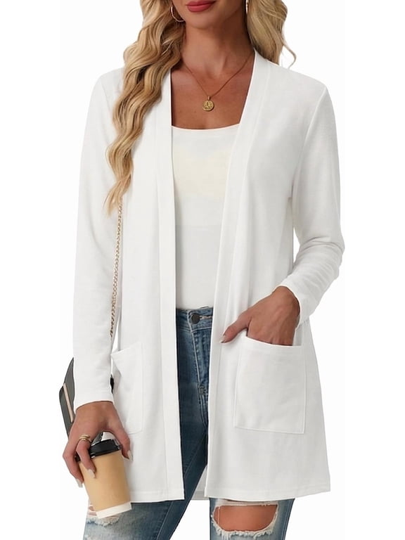 Womens Lightweight Long Sleeve Cardigan with Pockets – Trendy Casual Open Front Style (XS-XXL)