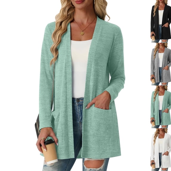 Lightweight Cardigan Sweaters for Women Casual Open Front Long Sleeve Cardigans with Pockets Trendy,Light Green L