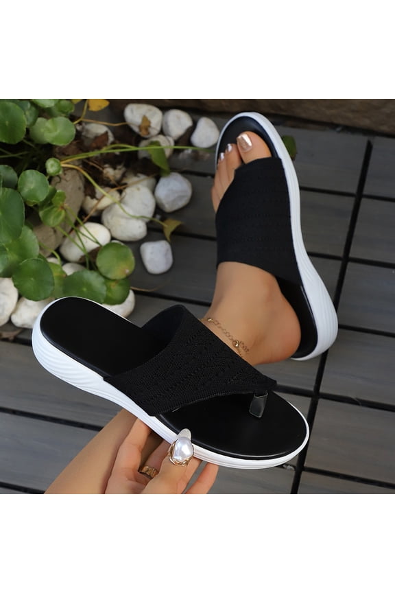 Womens Lightweight Mesh Slide Sandals, Cushioned Comfort Slip-On Thong Sandals for Women, Black Casual Summer Shoes,Size 36