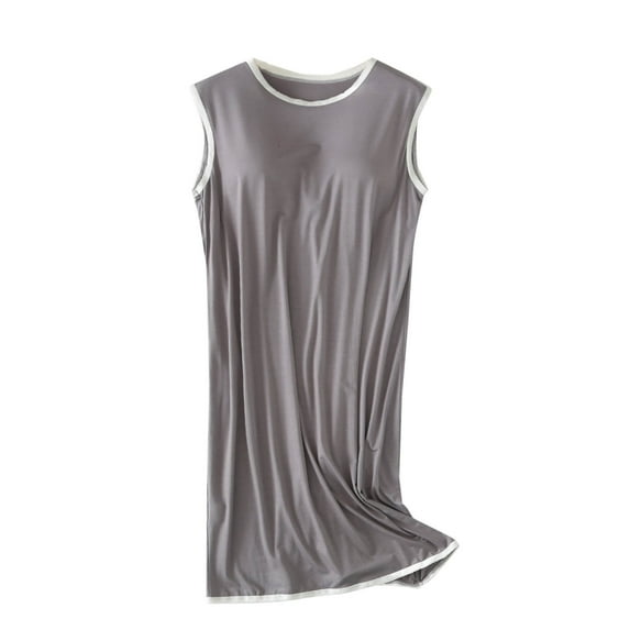 Womens Lightweight Nightdress New Night Gown for Women Soft Comfy Sleeveless Crewneck Nightshirts Trendy Mid Length Sleep Shirt with Padded New Gray L