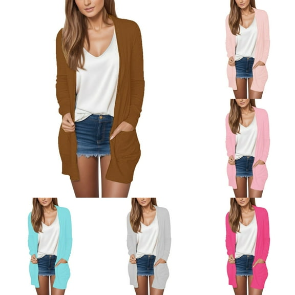 Womens Lightweight Open Front Cardigans Summer Fall Outwear Tops Thin Cover Ups Long Sleeve Sweater Casual Coats Tops Coffee S