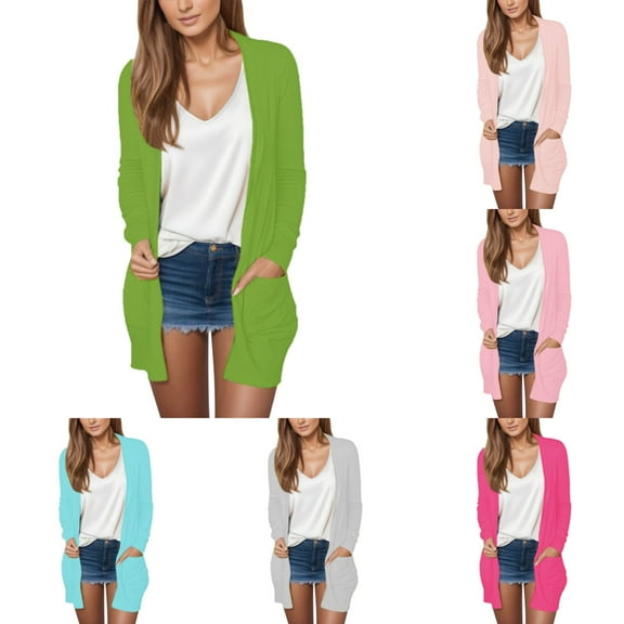 Womens Lightweight Open Front Cardigans Summer Fall Outwear Tops Thin Cover Ups Long Sleeve Sweater Casual Coats Tops Green XXL