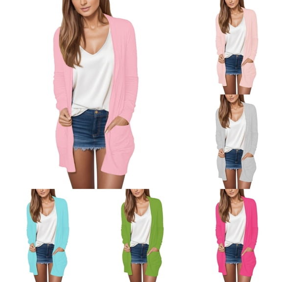 Womens Lightweight Open Front Cardigans Summer Fall Outwear Tops Thin Cover Ups Long Sleeve Sweater Casual Coats Tops Hot Pink S