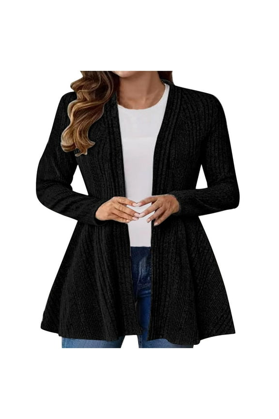 Womens Lightweight Open Front Casual Cardigan Sweaters Long Sleeve Ribbed Comfy Trendy Spring Fall Peplum Outerwear