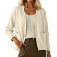 thumbnail image 1 of Womens Lightweight Open Front Casual V-Neck Long Cardigan Sweater with Pockets Beige1, S, 1 of 4